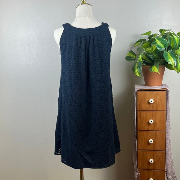 Hope & Harlow Navy Blue Eyelet Sleeveless Lined Dress Size 2 - Picture 4 of 6